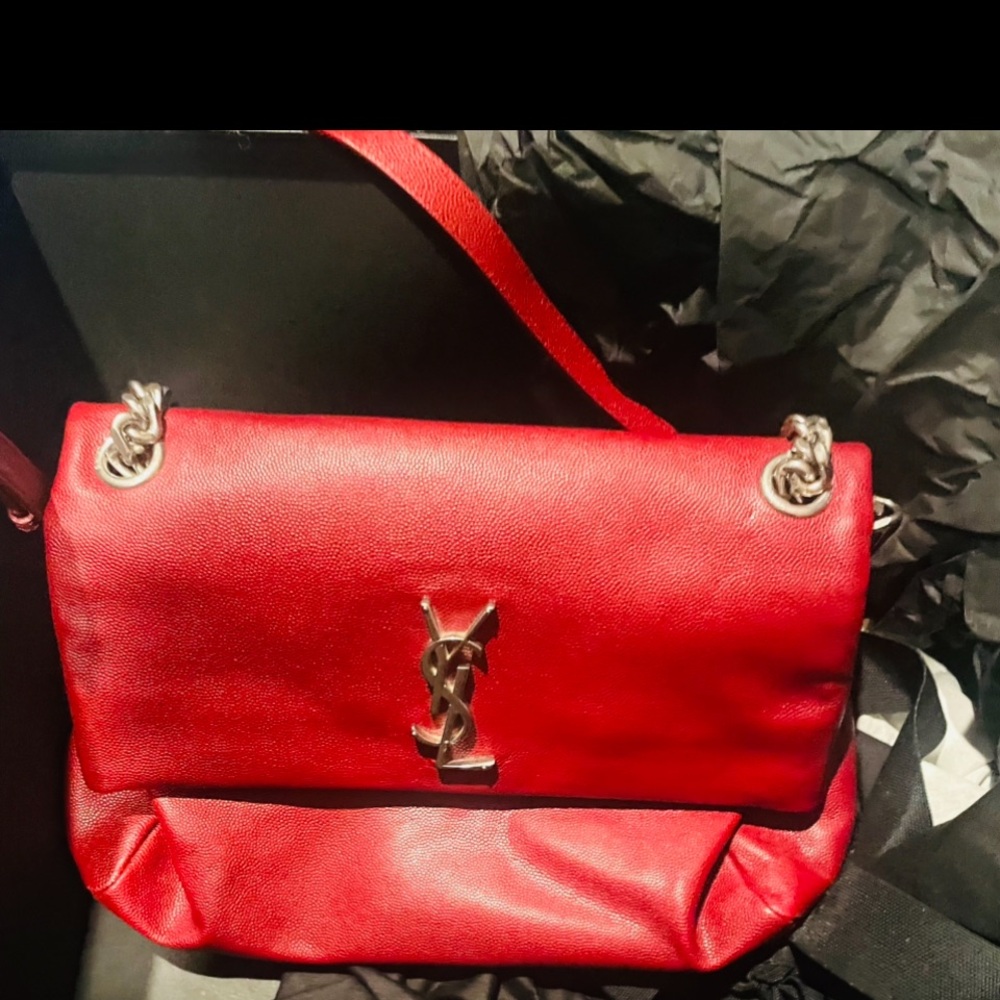 Yves Saint Laurent Red Shoulder Bag with Glossy Finish